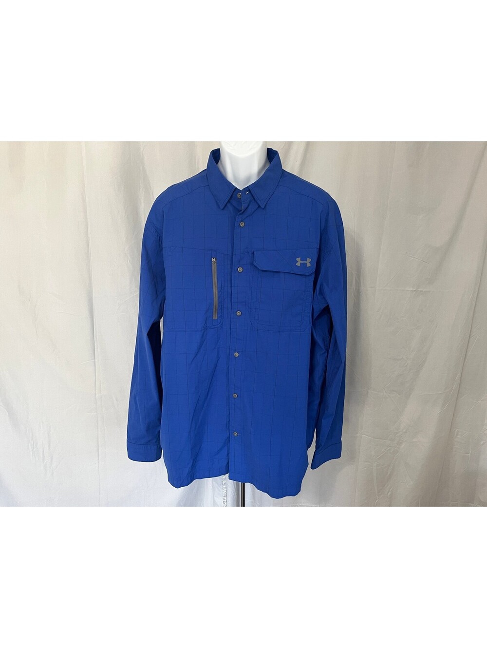 Under Armour Men's Royal Blue Black Gray Vented Long Sleeve Fishing Shirt 2XL